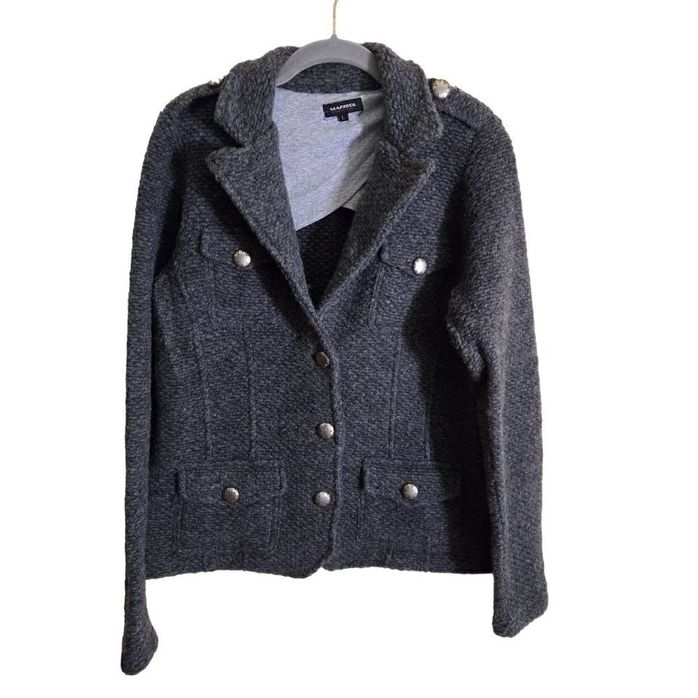 Marisol Gray Wool Blend Silver Button Made In Italy Sweater Blazer Size L